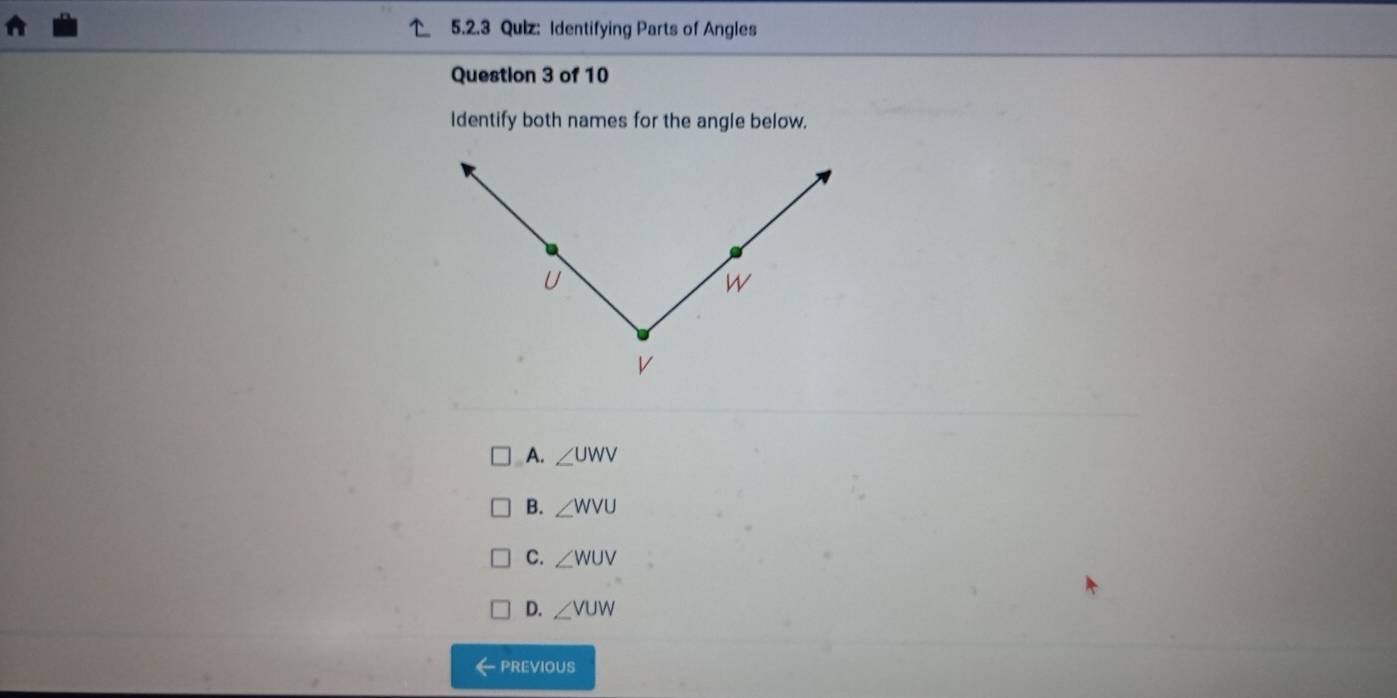 Solved: Identifying Parts of Angles Question 3 of 10 Identify both ...
