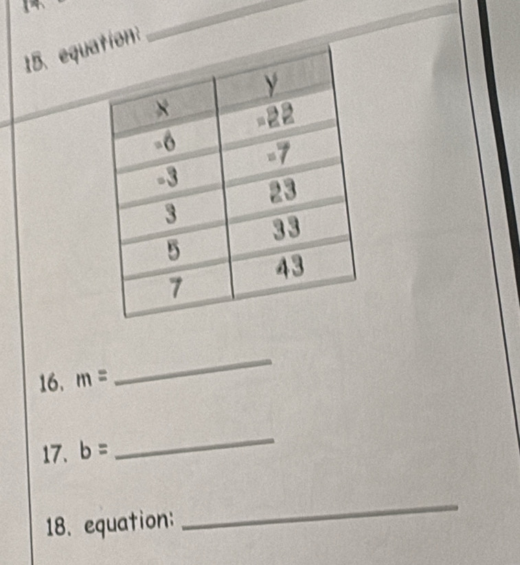 equan: 
_ 
16. m=
_ 
17. b=
_ 
18. equation: 
_