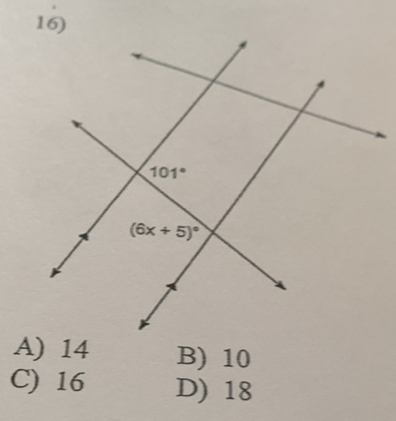 A) 14 B) 10
C) 16 D) 18