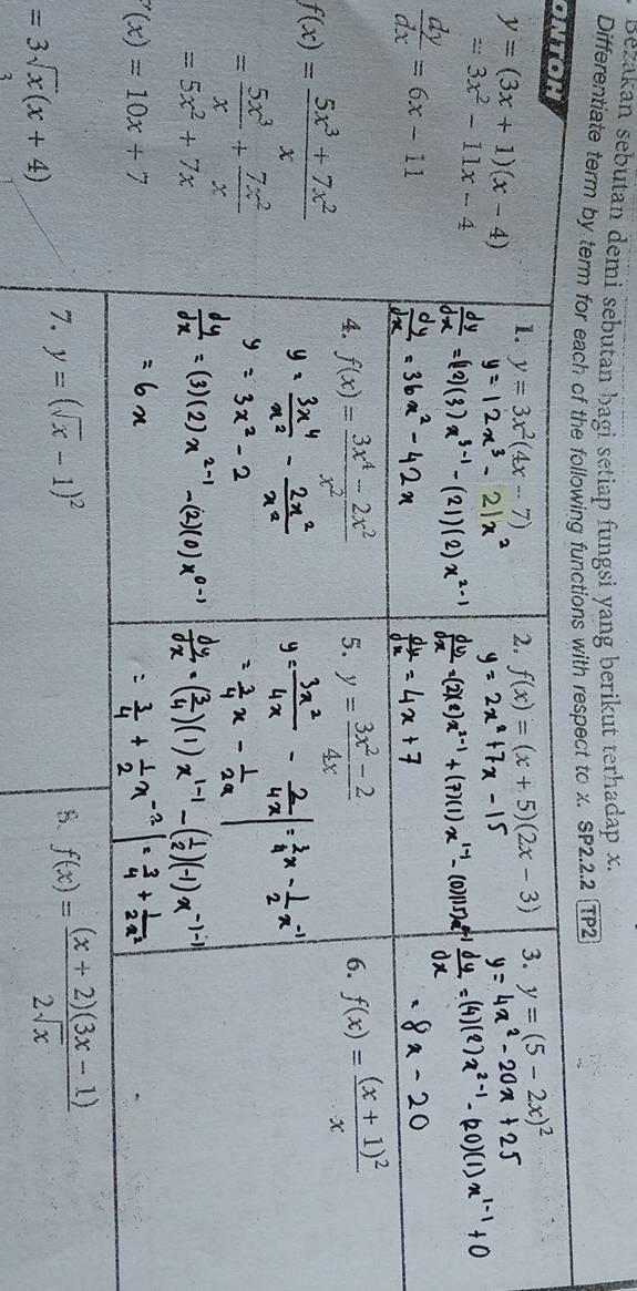 Bezakan sebutan demi sebutan bagi setiap fungsi yang berikut terhadap x.
Differentia
on