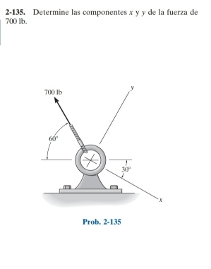 2-135. Determine las componentes x y y de la fuerza de
700 lb.
Prob. 2-135