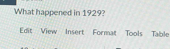 What happened in 1929? 
Edit View Insert Format Tools Table