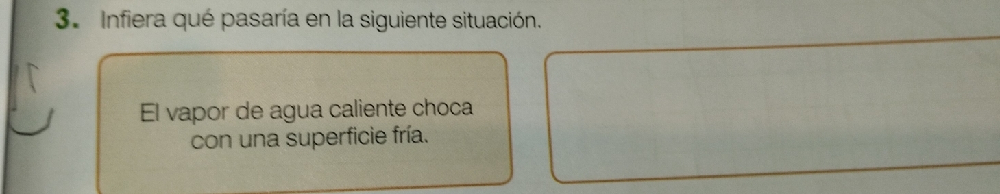 Infiera qué pasaría en la siguiente situación. 
El vapor de agua caliente choca 
con una superficie fría.