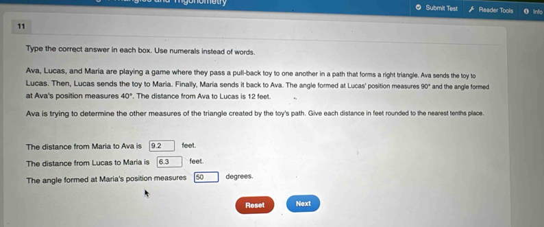 Solved: ometry Submit Test Reader Tools Ino 11 Type the correct answer ...