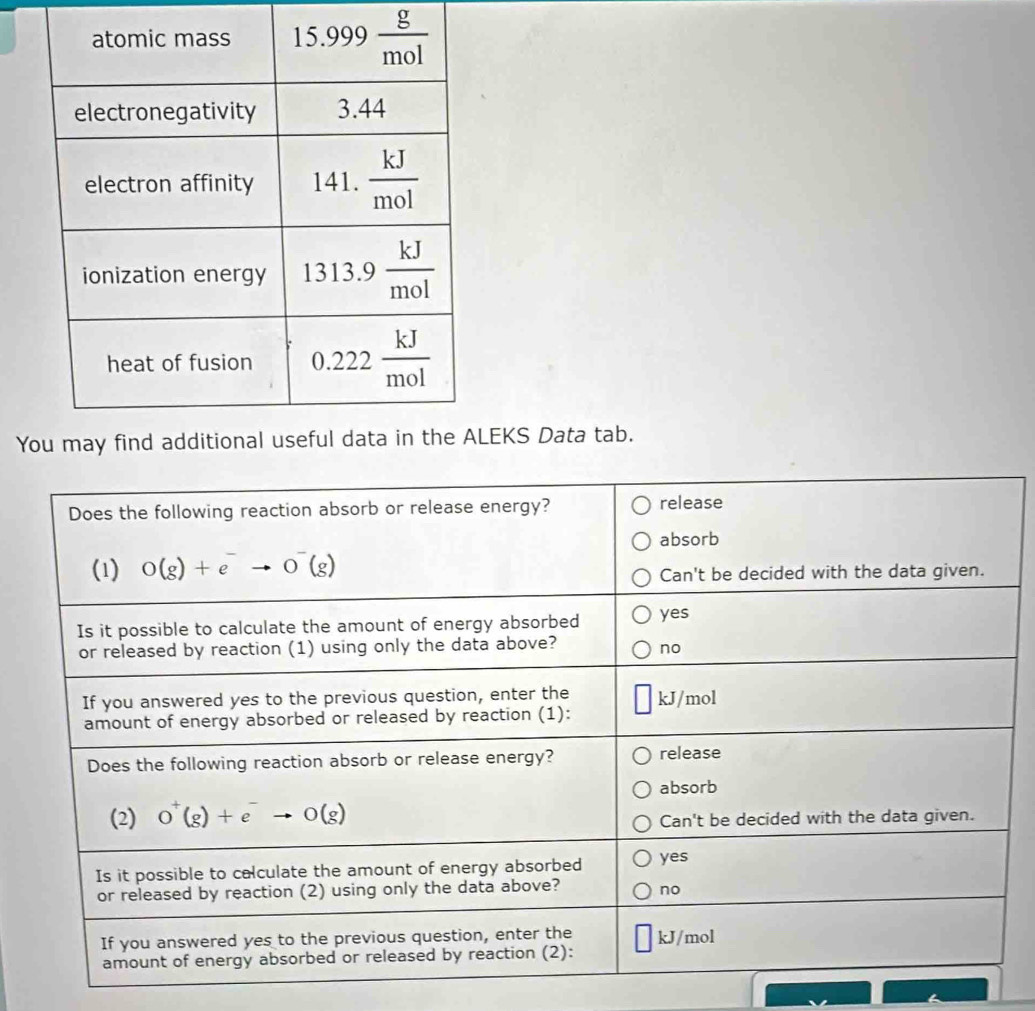 YEKS Data tab.