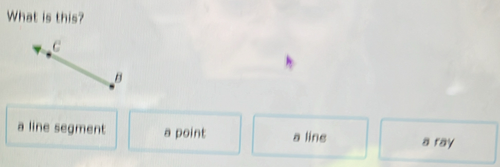 What is this?
a line segment a point a ling
a ray