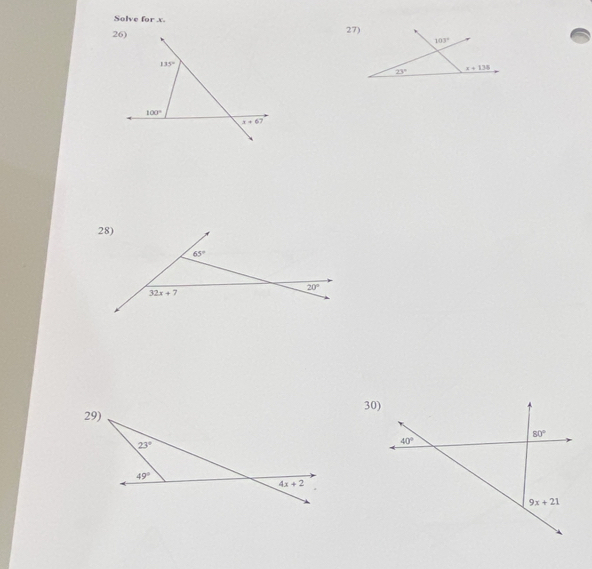 Solve for x.
27)
30