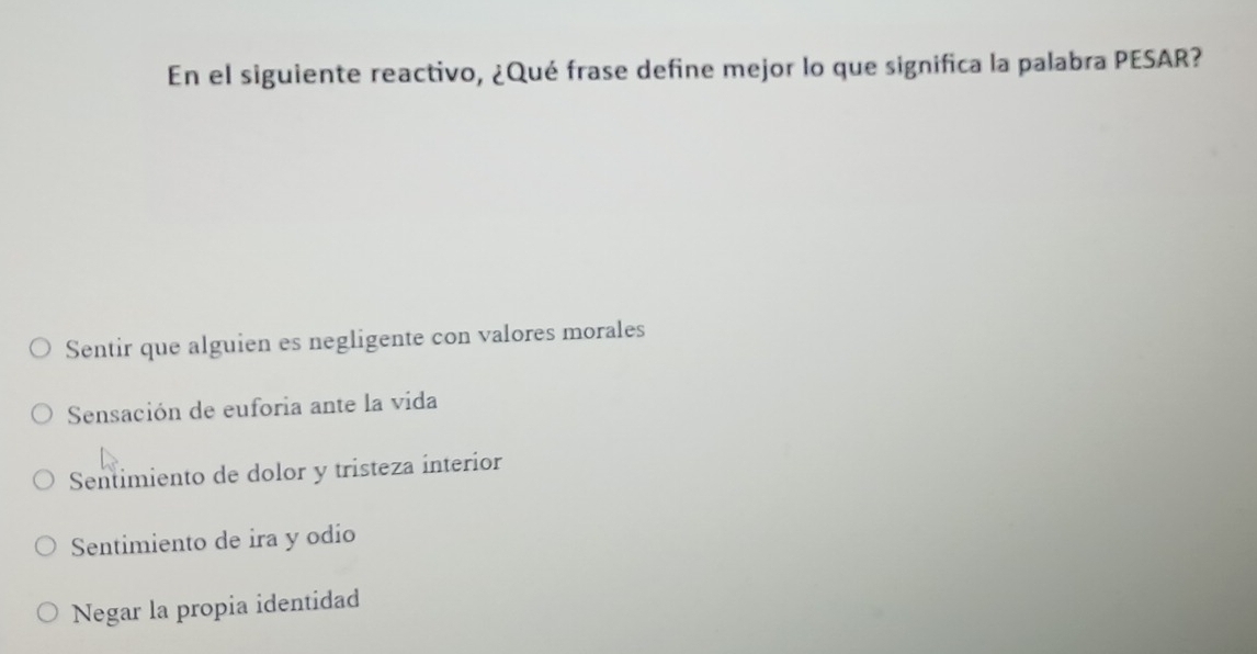 Resuelto:En el siguiente reactivo, ¿Qué frase define mejor lo que ...