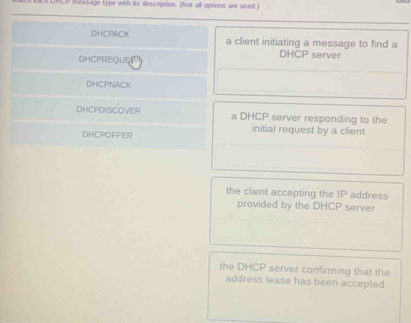 Solved: DHCP message type with its description. (Not all options are ...