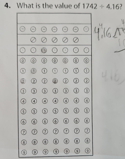 What is the value of 1742/ 4.16 7 
9 ⑨ 9 ⑨ 9 9