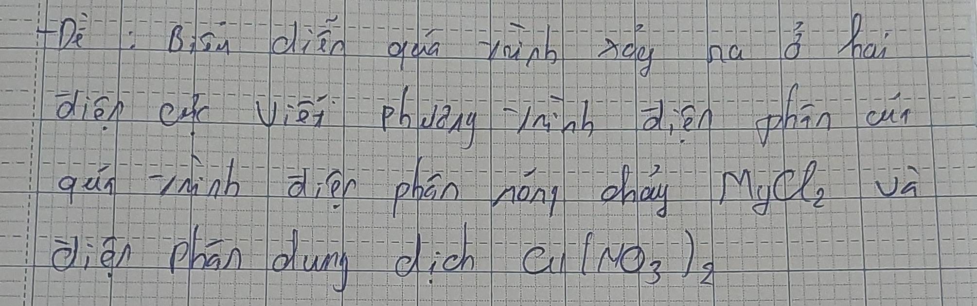 Dè B sú diān giàā jànb nág nà hāi 
dish cuh iāi ph dāngnih dièn phān cun 
gūn chinh diè phān náng chag MgCl_2 và 
diǐn phān dun cicb overline Cu(NO__O_3)_22