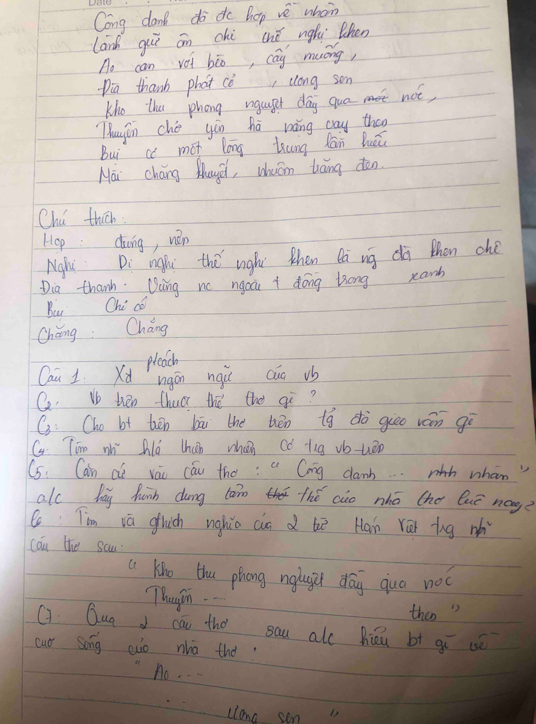 Cong danh do do hop vè whom 
lank guǐ on chi ché nghi then 
Ao can voi bēo, cay muóng, 
Dia thanh phat cè, clong sen 
Kho thu phong ngugt day qua not 
Thuyán ché yón hú náng cay then 
Buì cc mot long tung lán buēi 
Mai cháng Muue, whuám liāng doo. 
Chú thch 
Hop: dung, wén 
Nght D: nghi the ngh then eā ng dà then ché 
Dia thanh Qung nc ngoù + dóng tong ramb 
Bcu Chi co 
Cháng: Cháng 
pleach 
Qau L Xd rgán ngǔ cuo vb 
Q Vo ten thua the the ge? 
G. Cho bt ten bāi the tén to dà giāo van go 
G Tin nh Alú Chcn wheen cd tig vbuén 
C: Can ai vái cáu tho : a Cong danb. whan" 
alc hay hunb dung tam thé cāo nhā the luē nag? 
l T'im va ghich nghia cin d bē Han rèi ing nb 
can the sau 
a Kho thu phong ngluger dōg qua noc 
Thaun 
then " 
G Qug d cāu the sau alc héu bt gí cé 
cur song ao whā thó 
no. . . 
ulong sen"