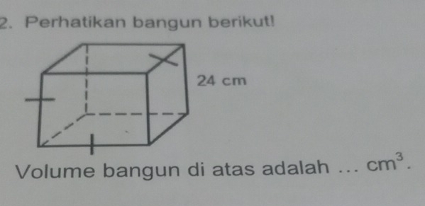 Perhatikan bangun berikut! 
Volume bangun di atas adalah .. cm^3.