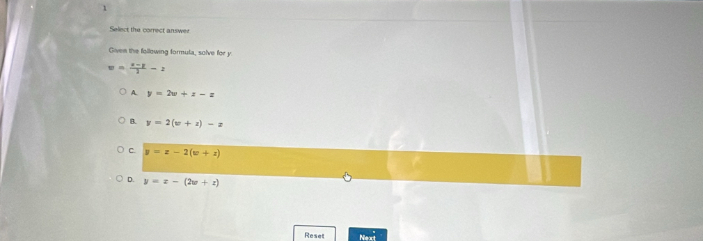 Solved: Select the correct answer Given the following formula, solve ...