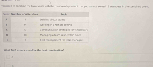 Solved: You need to combine the two events with the most overlap in ...