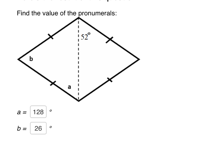 a=128 。
b=26°