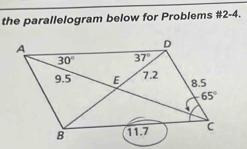 the parallelogram below for Problems #2-4.