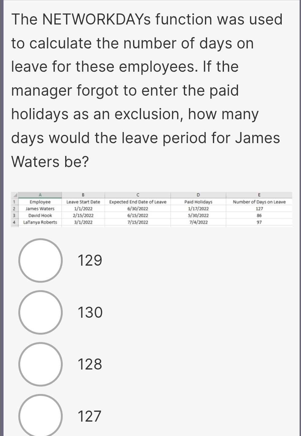 Solved: The NETWORKDAYs function was used to calculate the number of ...