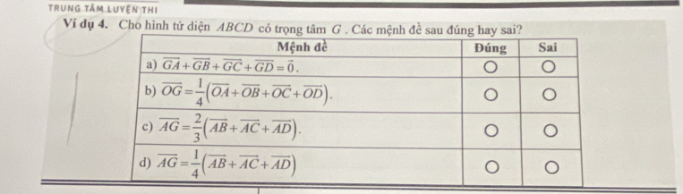 trung tâm luyện thị
Ví dụ 4. Cho hình tứ diện ABCD có trọn