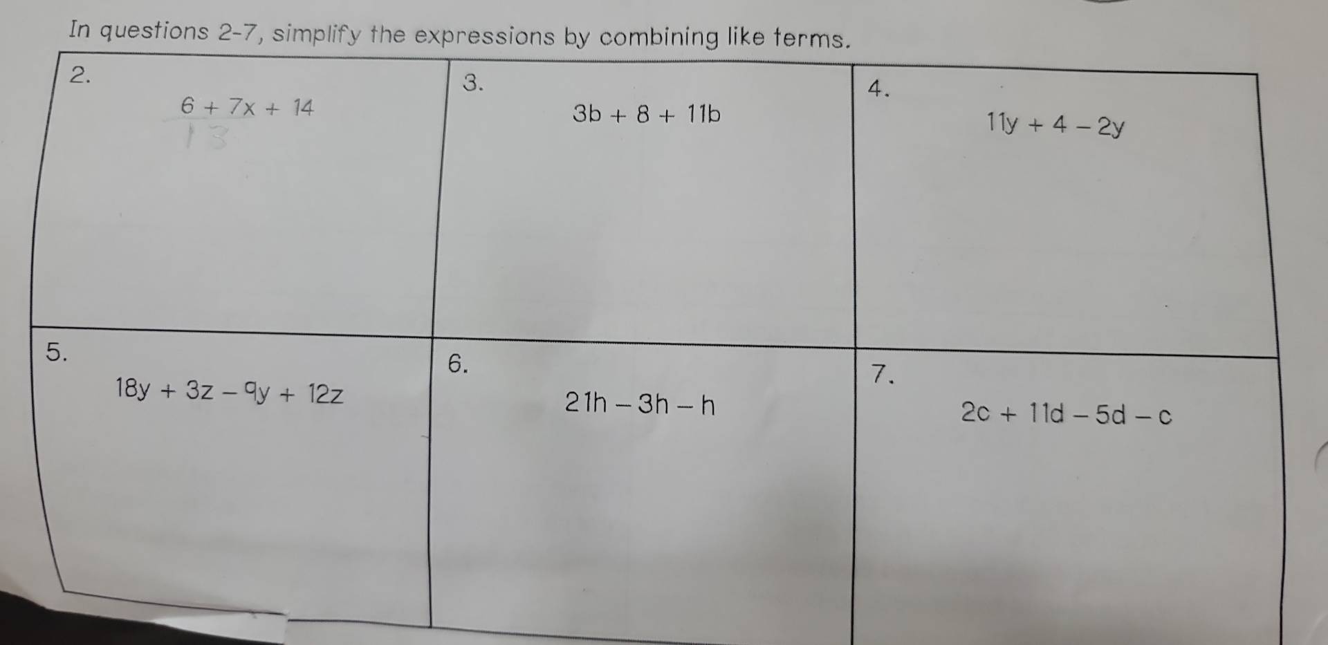 In questions 2-7, simplify