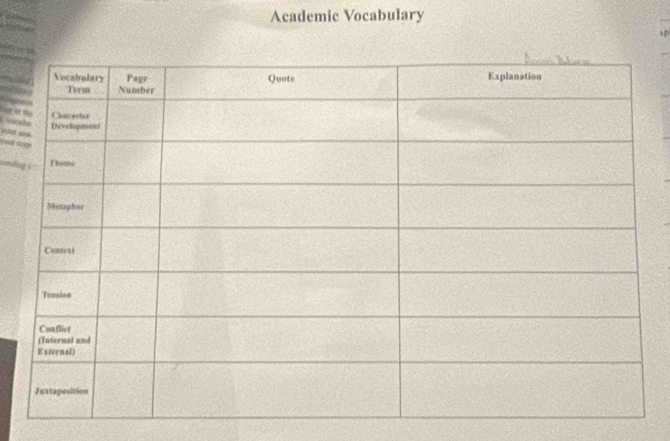 Academic Vocabulary 
 p 

Visca 
y 
goud r 
cendin