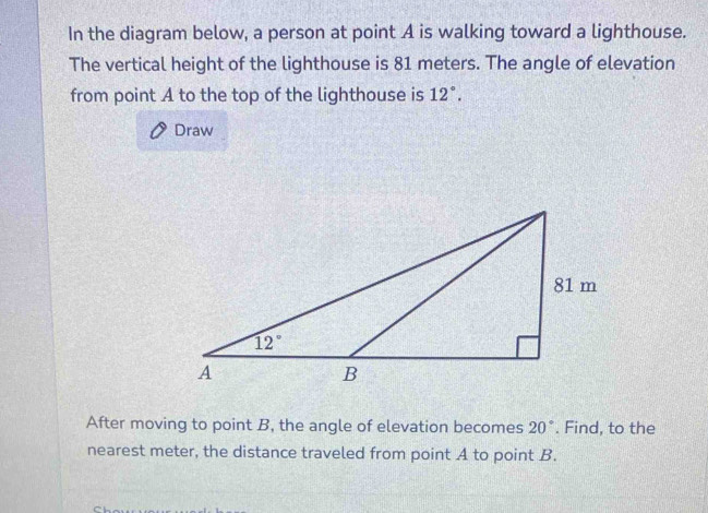 Solved: In the diagram below, a person at point A is walking toward a ...