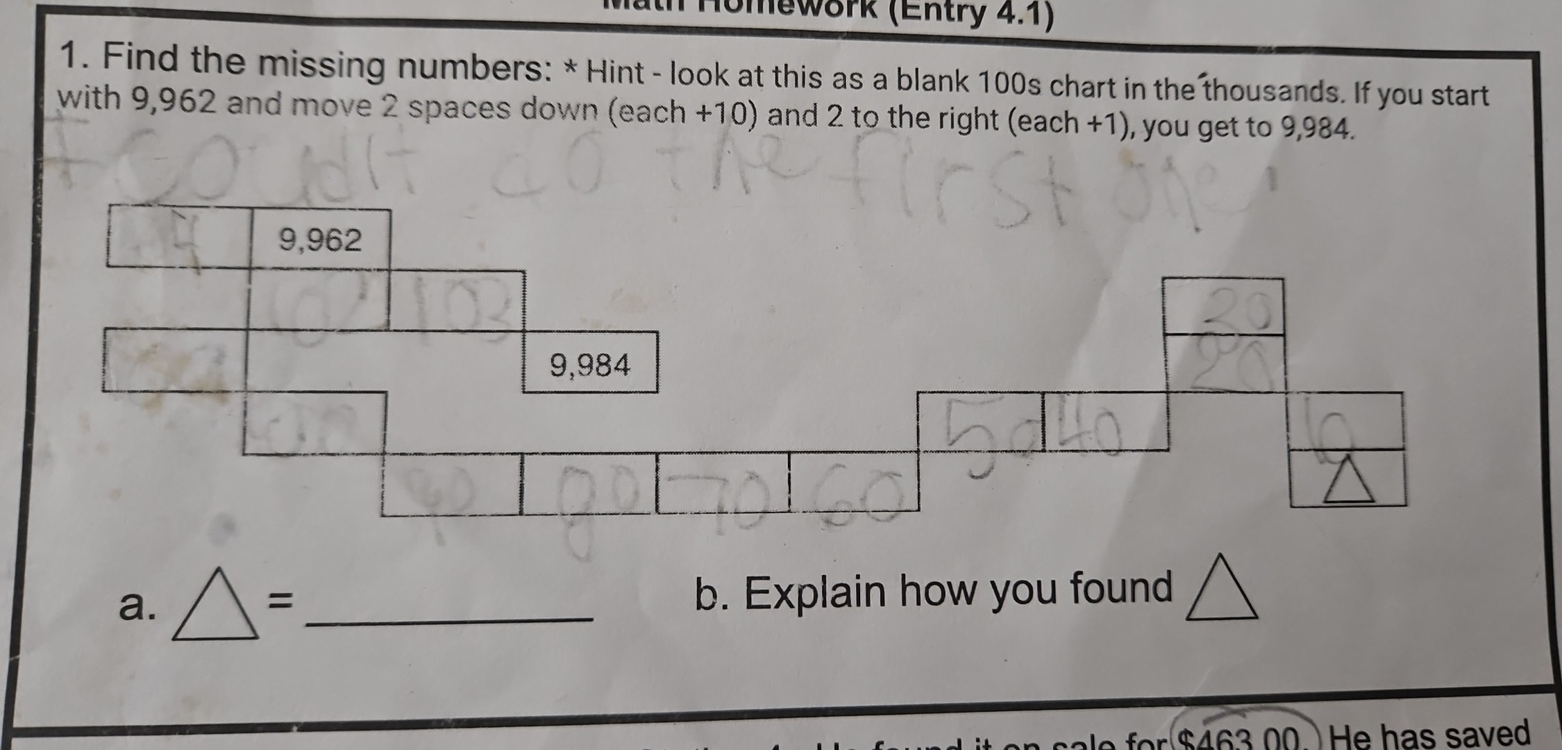 Solved: (Umework (Entry 4.1) 1. Find the missing numbers: * Hint - look ...