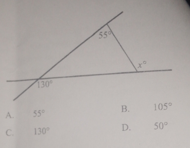 A. 55°
C. 130° D. 50°