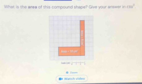 What is the area of this compound shape? Give your answer in cm^2. 
heed CB|· |x2
Scale (cm)  1/6 
a Znom 
Watch video