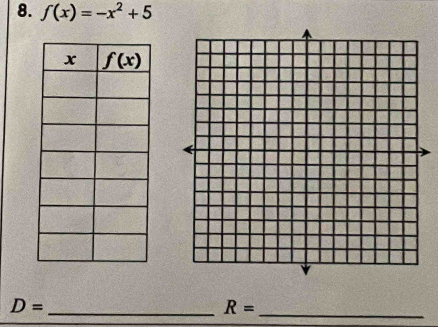 f(x)=-x^2+5
D= _
R= _