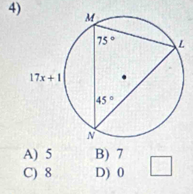 A) 5 B) 7
C) 8 D) 0 □