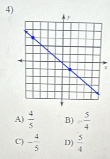 A)  4/5  B) - 5/4 
C) - 4/5  D)  5/4 