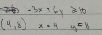 -3x+6y≥ 10
(4,8)x=4 y=8