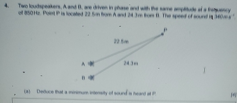Solved: Two loudspeakers. A and B. are driven in phase and with the ...