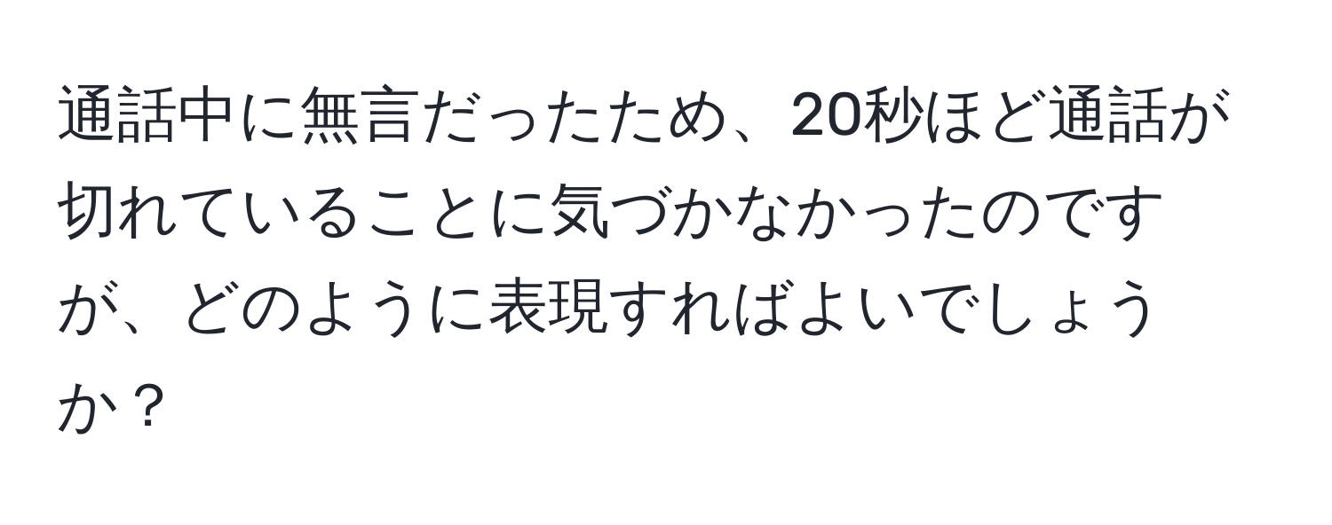 通話中に無言だったため、20秒ほど通話が切れていることに気づかなかったのですが、どのように表現すればよいでしょうか？