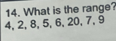 What is the range?
4, 2, 8, 5, 6, 20, 7, 9