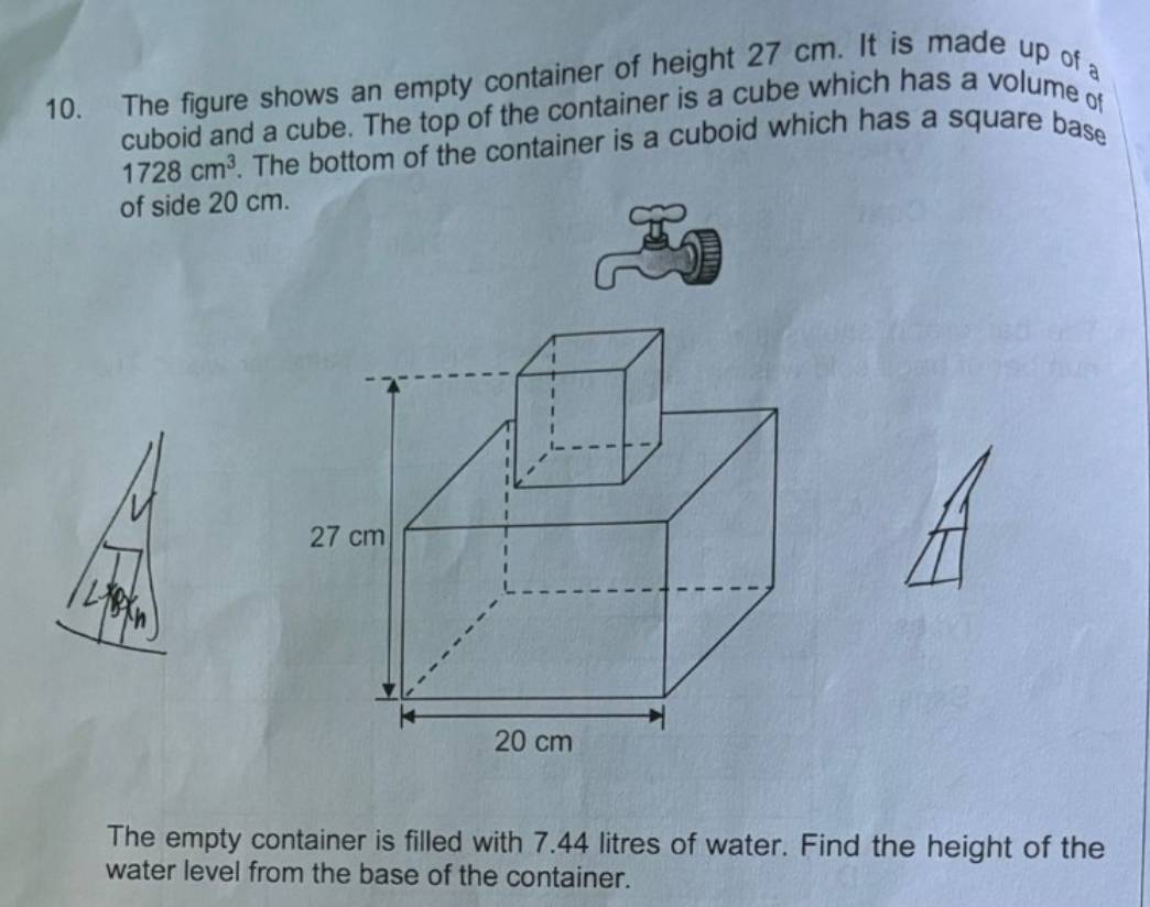 Solved: The figure shows an empty container of height 27 cm. It is made ...