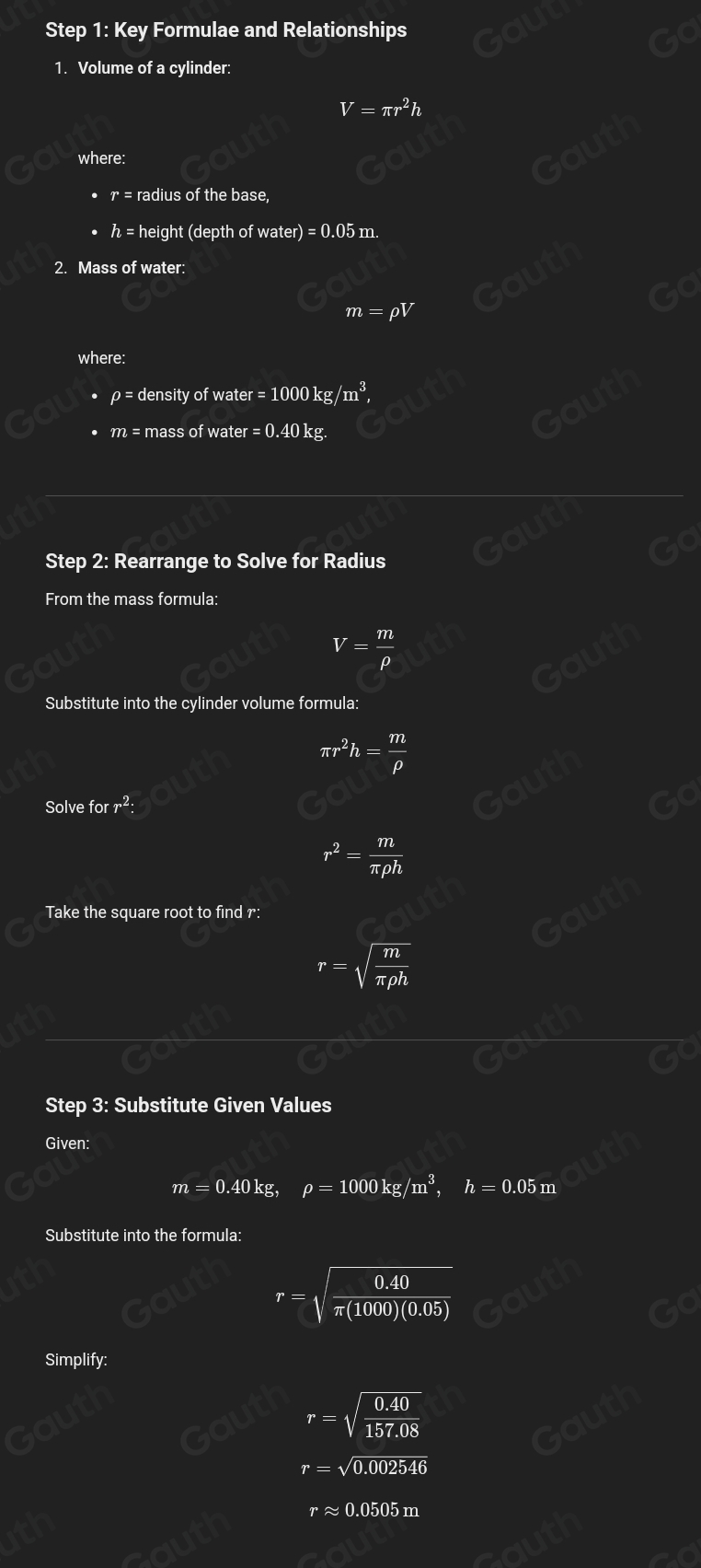 Solved: 5.) A cylindrical container is filled with water of density ...