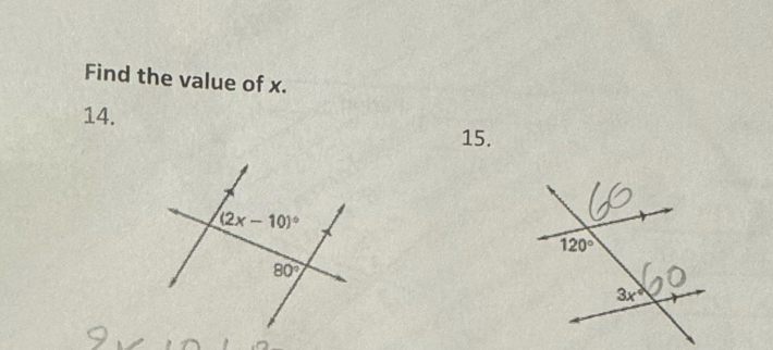 Find the value of x.
14.
15.