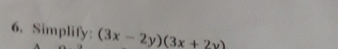 Simplify (3x-2y)(3x+2y)