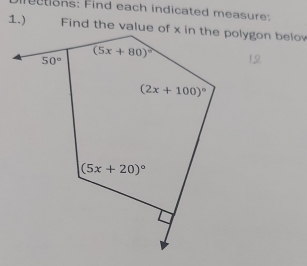 rctions: Find each indicated measure:
1.)