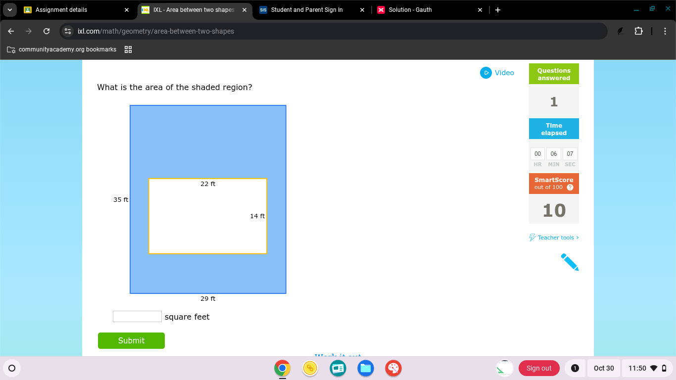 Solved: Assignment details IXL - Area between two shapes Student and ...