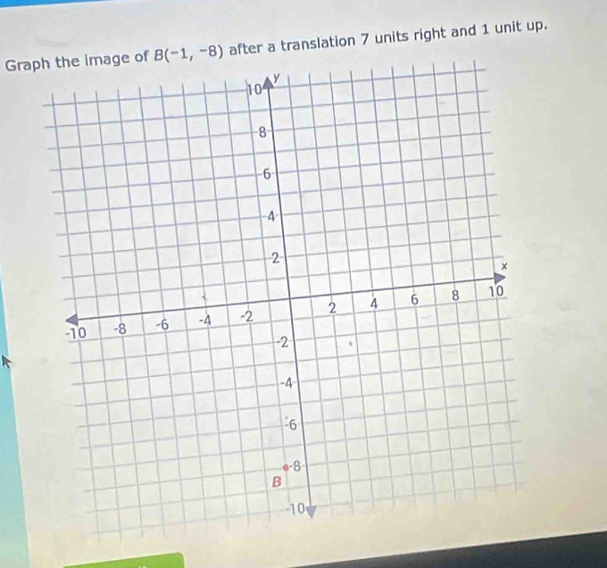 Graph the image of B(-1,-8) after a translation 7 units right and 1 unit up.