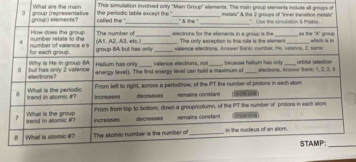 What are the main This simulation involved only "Main Group" elements. The main group elements include all groups of