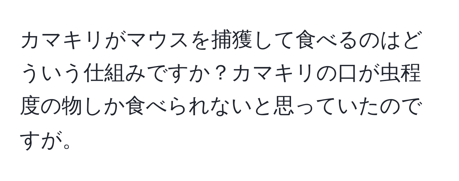 カマキリがマウスを捕獲して食べるのはどういう仕組みですか？カマキリの口が虫程度の物しか食べられないと思っていたのですが。