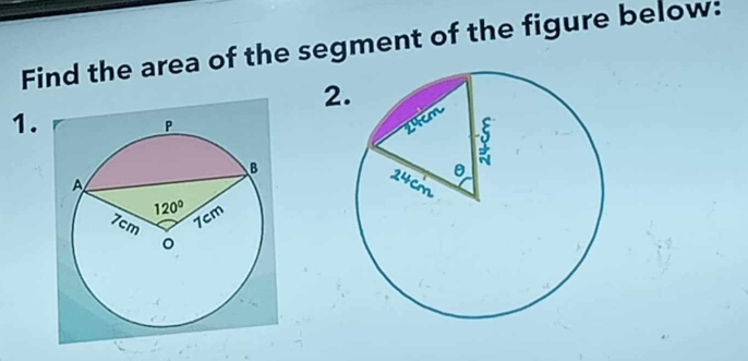 Find the area of the segment of the figure below:
2
1.