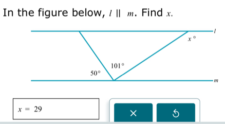 In the figure below, 、 1||. Find x.
x=29
×