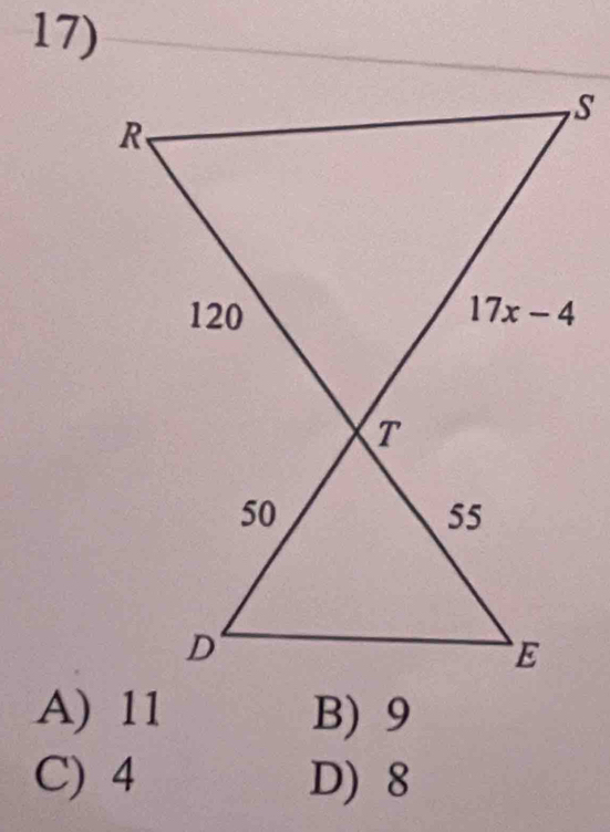 A) 11 B) 9
C) 4 D) 8