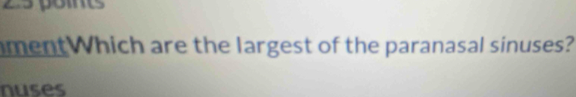 mentWhich are the largest of the paranasal sinuses? 
nuses