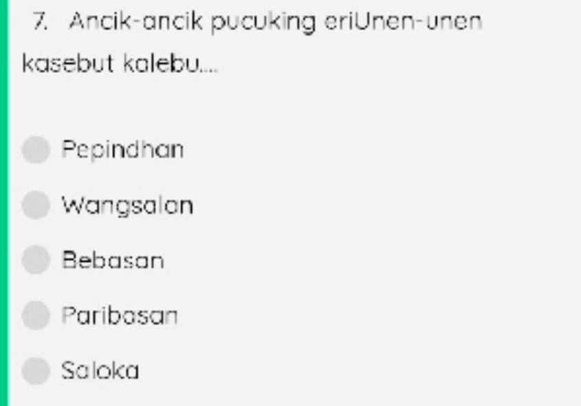 Ancik-ancik pucuking eriUnen-unen
kasebut kalebu....
Pepindhan
Wangsalan
Bebasan
Paribasan
Saloka